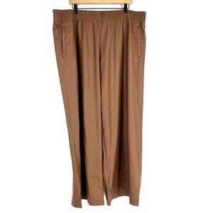 aerie Wide Leg Faux-Leather Pants in Camel Brown